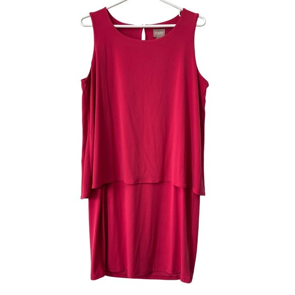 Chicos Ellie Layered Knee Length Dress Size Small 1 Sleeveless Deep Rose NEW - Picture 1 of 6